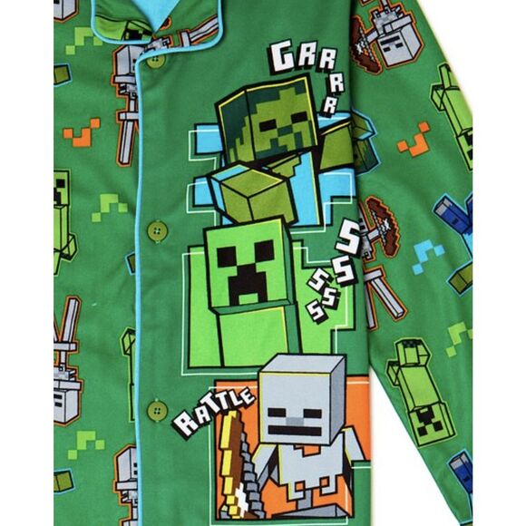 Minecraft Boys Pajama Set PJs 2-Pc Set Kids Sleepwear Long Sleeve Coat Style - Picture 3 of 12